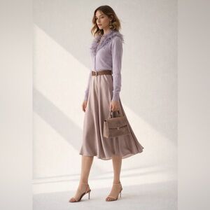 2 pc Cashmere Lavender Cardigan Mongolian lamb wool Fur Collar Italy